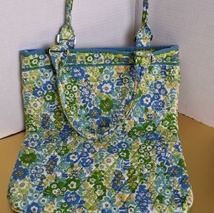 Vera Bradley English Meadow Slim Tote Blue Green Floral